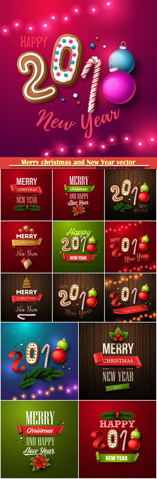 Merry christmas and New Year vector greeting card # 2