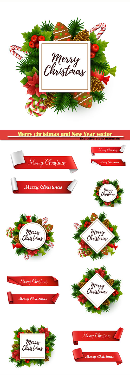 Merry christmas and New Year vector decorations