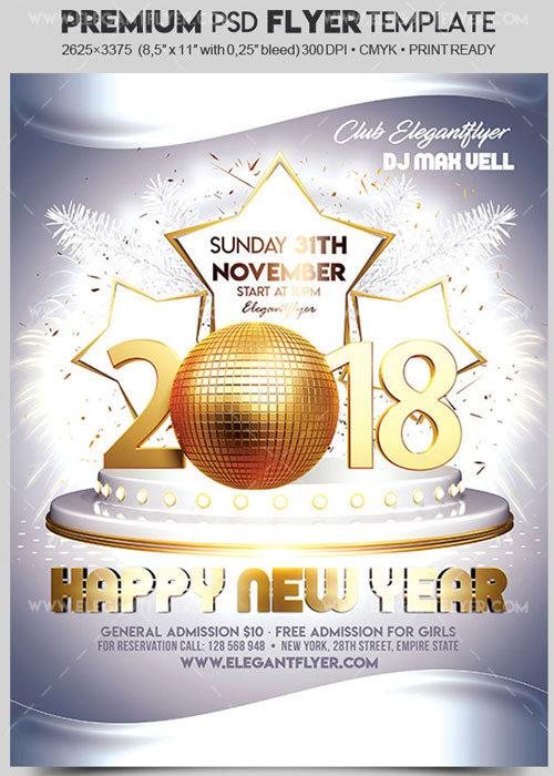 Happy New Year 2018 V1 Flyer PSD Template + Facebook Cover