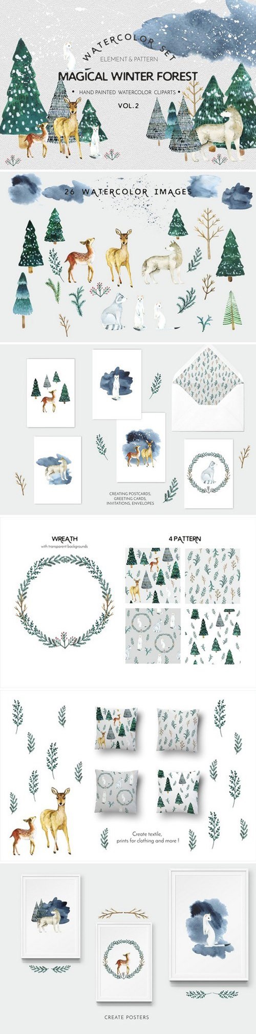 Watercolor set Magical winter forest 1989705