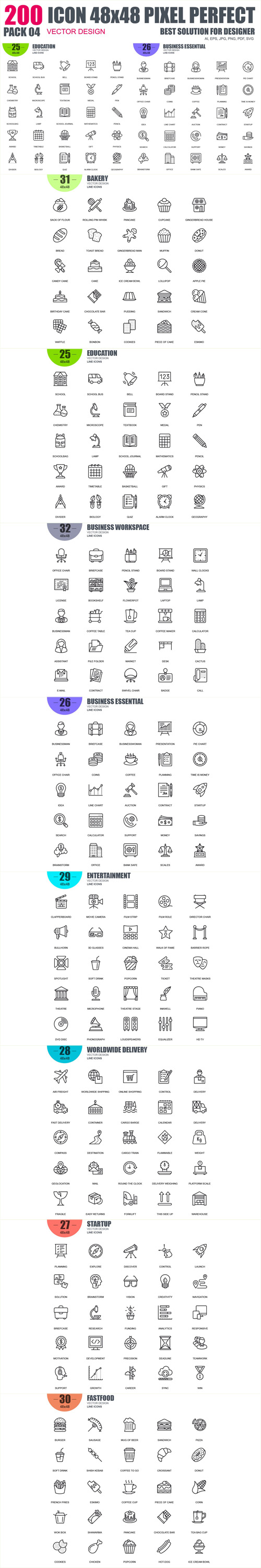 200 Line Icons Pack 4