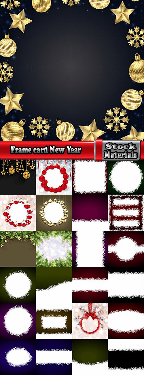 Frame card New Year Christmas tree toy gift card 25 EPS