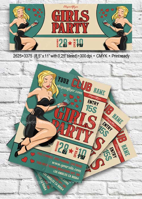 Girls Party V25 Flyer PSD Template + Facebook Cover