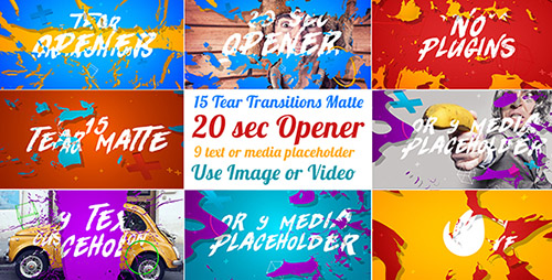 15 Tear Transitions with Opener - Project for After Effects (Videohive) 