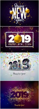 2019 Happy New Year vector illustration with typography lettering