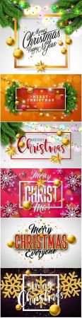 Merry Christmas vector holiday design card, party invitation