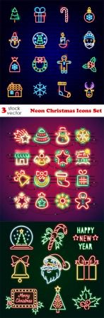 Vectors - Neon Christmas Icons Set