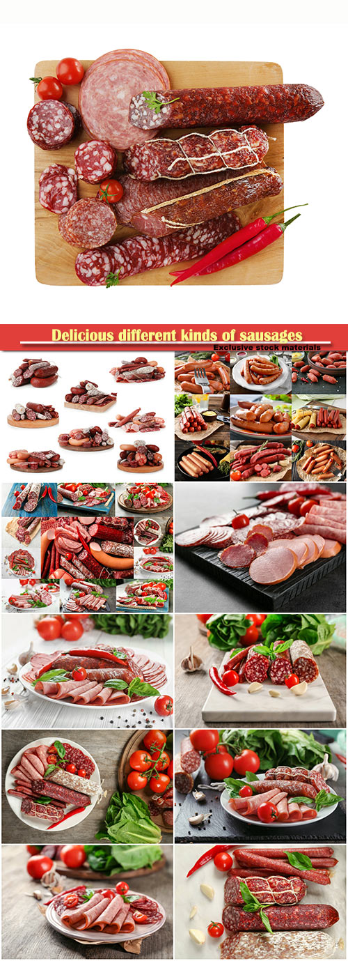 Delicious different kinds of sausages