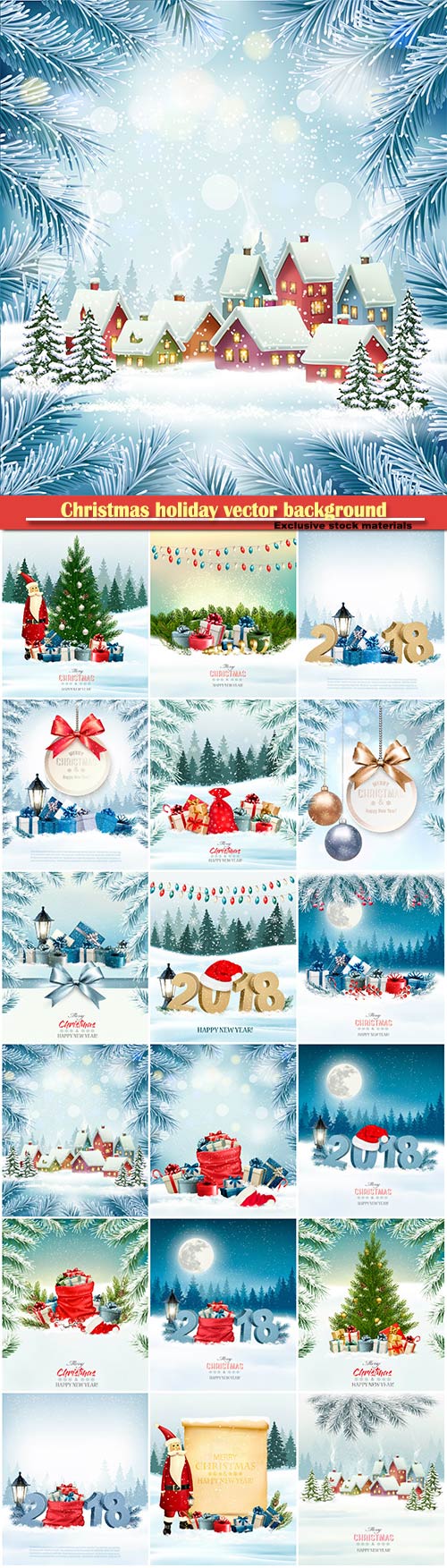 Christmas holiday vector background with 2018 and red Santa hat