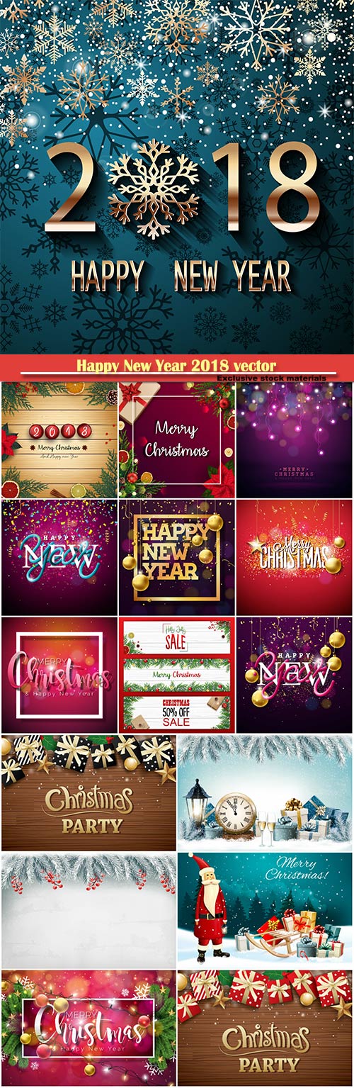 Happy New Year 2018 vector greeting illustration with golden snowflake and  ...