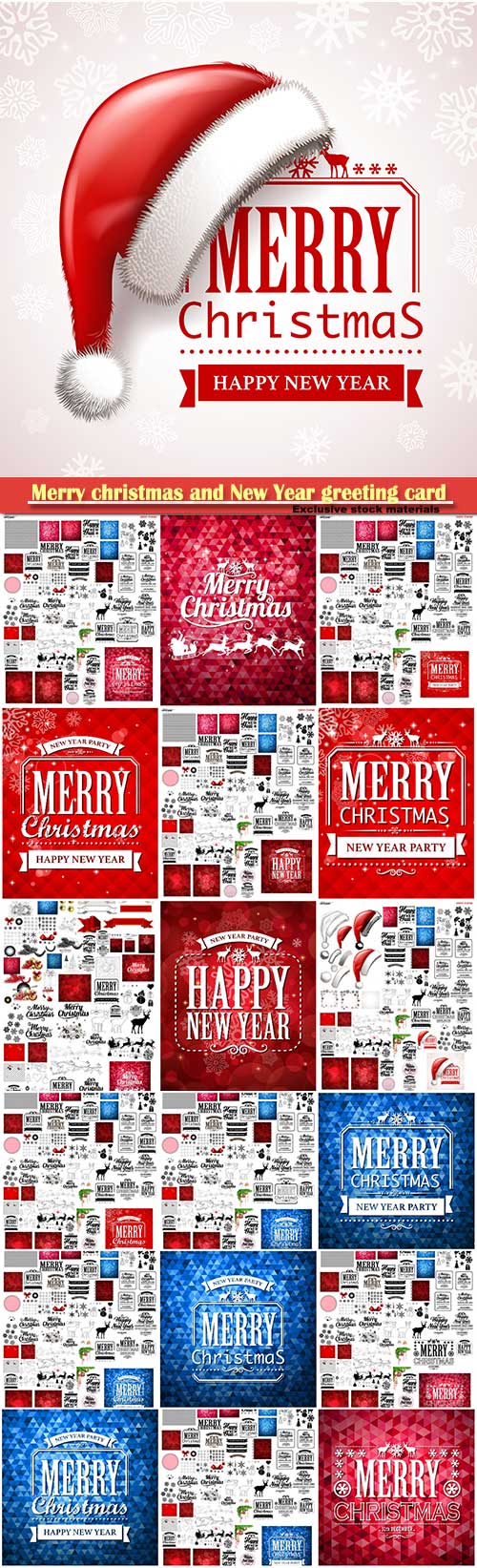 Merry christmas and New Year greeting vector decorations and card